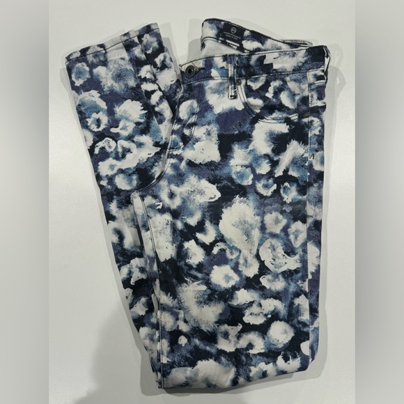 Adriano Goldschmied Legging Jeans 27R Blue white blue abstract floral skinny - Picture 2 of 8
